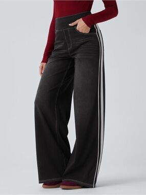 🌸HS6 - High Waisted Wide Leg Striped Washed Casual Jeans💙👖🛍️